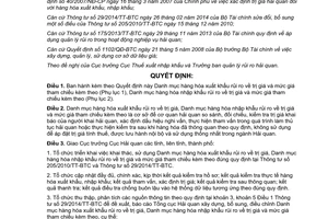 Quyết định 1114/QĐ-TCHQ 2014 danh mục hàng hóa xuất khẩu nhập khẩu rủi ro trị giá mức giá tham chiếu