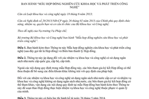 Thông tư 05/2014/TT-BKHCN Mẫu hợp đồng nghiên cứu khoa học và phát triển công nghệ