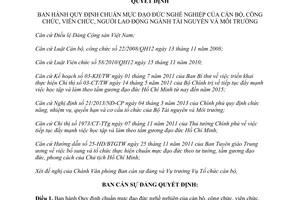 Quyết định 117-QĐ/BCSĐTNMT 2014 chuẩn đạo đức nghề nghiệp cán bộ công viên chức tài nguyên môi trường