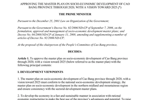 Decision No. 512/QD-TTg 2014 plan on socio-economic development of Cao Bang 2020 2025