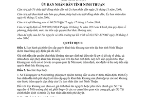 Quyết định 29/2014/QĐ-UBND giá tính tiền cấp quyền khai thác khoáng sản Ninh Thuận