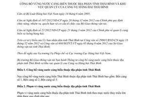 Thông tư 07/2014/TT-BGTVT công bố vùng nước cảng biển thuộc địa phận tỉnh Thái Bình 2014