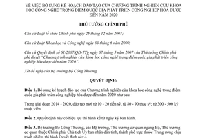 Quyết định 513/QĐ-TTg năm 2014 kế hoạch đào tạo nghiên cứu khoa học công nghệ trọng điểm quốc gia