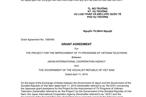 Thông báo hiệu lực Thỏa thuận viện trợ Nâng cao chất lượng chương trình truyền hình Việt Nam Nhật Bản