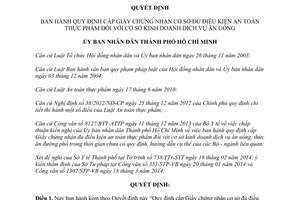 Quyết định 14/2014/QĐ-UBND Giấy chứng nhận an toàn thực phẩm cơ sở kinh doanh ăn uống Hồ Chí Minh