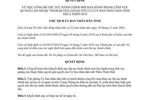Quyết định 714/QĐ-UBND năm 2014 thủ tục hành chính mới lĩnh vực quảng cáo Ủy ban Thừa Thiên Huế