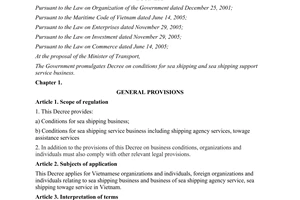Decree No. 30/2014/ND-CP on conditions for sea shipping sea shipping support service business