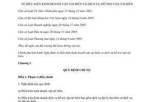 Nghị định 30/2014/NĐ-CP điều kiện kinh doanh vận tải biển dịch vụ hỗ trợ vận tải biển