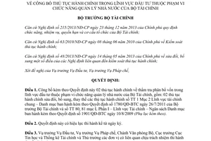 Quyết định 767/QĐ-BTC 2014 thủ tục hành chính đầu tư thuộc quản lý Bộ Tài chính