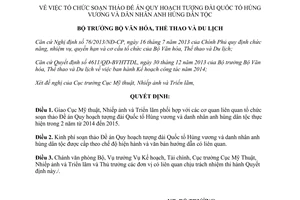 Quyết định 1097/QĐ-BVHTTDL Quy hoạch tượng đài Quốc tổ Hùng vương danh nhân anh hùng dân tộc 2014