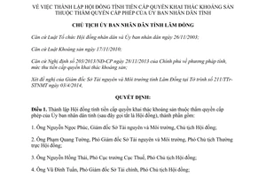 Quyết định 733/QĐ-UBND Hội đồng tính tiền cấp quyền khai thác khoáng sản Lâm Đồng 2014