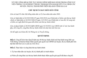 Quyết định 284/QĐ-UBND 2014 thủ tục hành chính lĩnh vực viễn thông thuộc và internet Gia Lai