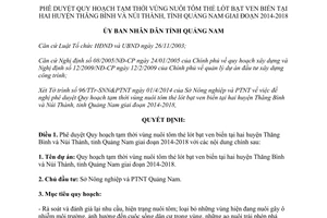 Quyết định 1177/QĐ-UBND 2014 Quy hoạch tạm thời vùng nuôi tôm thẻ tại Thăng Bình Núi Thành Quảng Nam