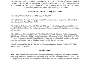 Quyết định 07/2014/QĐ-UBND học sinh không thể đến trường về nhà trong ngày theo 12/2013/QĐ-TTg Quảng Nam