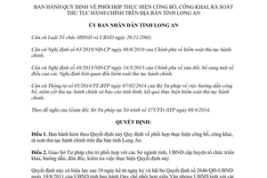 Quyết định 20/2014/QĐ-UBND phối hợp công bố công khai rà soát thủ tục hành chính Long An