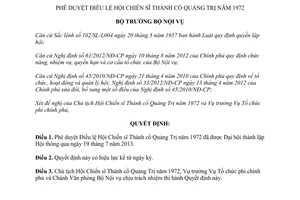 Quyết định 388/QĐ-BNV năm 2014 Điều lệ Hội Chiến sĩ Thành cổ Quảng Trị 1972