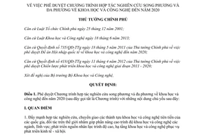 Quyết định 538/QĐ-TTg 2014 hợp tác nghiên cứu song phương đa phương khoa học công nghệ 2020