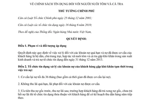 Quyết định 540/QĐ-TTg chính sách tín dụng với người nuôi tôm cá tra 2014