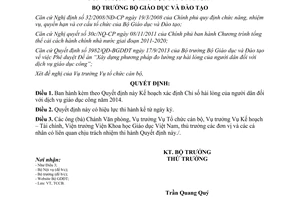 Quyết định 1302/QĐ-BGDĐT xác định Chỉ số hài lòng của người dân với dịch vụ giáo dục công 2014