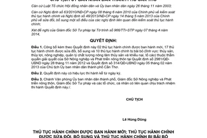 Quyết định 1081/QĐ-UBND 2014 thủ tục hành chính thuộc Sở Nông nghiệp Phát triển nông thôn Cần Thơ