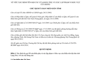 Quyết định 482/QĐ-UBND năm 2014 tên gọi cửa khẩu phụ xác lập phạm vi khu vực cửa khẩu Lạng Sơn