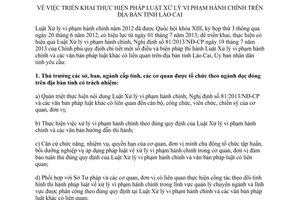 Chỉ thị 02/2014/CT-UBND thực hiện pháp luật xử lý vi phạm hành chính Lào Cai