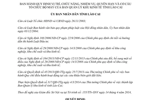 Quyết định 09/2014/QĐ-UBND vị trí chức năng nhiệm vụ quyền hạn cơ cấu Ban Quản lý Khu Kinh tế Lào Cai