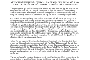 Chỉ thị 04/CT-UBND 2014 di dời tàu thuyền lồng bè thủy sản xử lý môi trường bãi tắm Quy Nhơn Bình Định