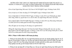 Thông tư 13/2014/TT-NHNN cho vay theo 68/2013/QĐ-TTg hỗ trợ giảm tổn thất nông nghiệp