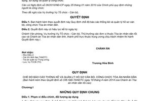 Quyết định 336/QĐ-TANDTC 2014 chế độ báo cáo thống kê quản lý hồ sơ cán bộ công chức Tòa án