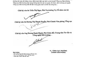 Thông báo 15/TB-TCMT 2014 giới thiệu chức danh chữ ký lãnh đạo đơn vị trực thuộc Tổng cục Môi trường