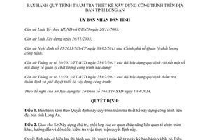 Quyết định 22/2014/QĐ-UBND Quy trình thẩm tra thiết kế xây dựng công trình Long An