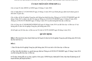 Quyết định 870/QĐ-UBND tổ chức kỳ thi tốt nghiệp Trung học phổ thông 2014 Sơn La