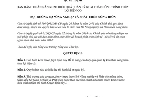 Quyết định số 784/QĐ-BNN-TCTL 2014 nâng cao hiệu quả quản lý khai thác công trình thủy lợi hiện có