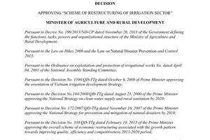 Decision No. 794/QD-BNN-TCTL dated 2014 approving Scheme of restructuring of irrigation sector