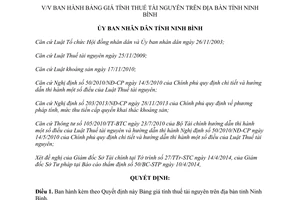 Quyết định 11/2014/QĐ-UBND Bảng giá tính thuế tài nguyên Ninh Bình