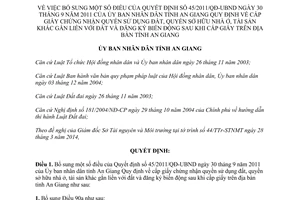 Quyết định 21/2014/QĐ-UBND bổ sung 45/2011/QĐ-UBND GCN quyền sử dụng đất sở hữu nhà An Giang