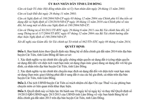 Quyết định số 20/2014/QĐ-UBND Bảng hệ số điều chỉnh giá đất huyện Cát Tiên Lâm Đồng
