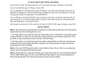 Quyết định 17/2014/QĐ-UBND Bảng hệ số điều chỉnh giá đất huyện Lâm Hà Lâm Đồng