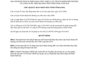 Quyết định 601/QĐ-UBND 2014 thực hiện Luật Trách nhiệm bồi thường Nhà nước Vĩnh Long