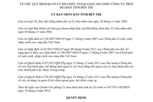 Quyết định 10/2014/QĐ-UBND quản lý hộ chiếu ngoại giao hộ chiếu công vụ Bến Tre
