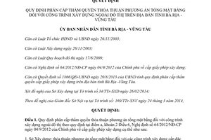 Quyết định 807/QĐ-UBND 2014 phân cấp thẩm quyền công trình xây dựng ngoài đô thị Bà Rịa Vũng Tàu