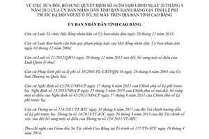 Quyết định 05/2014/QĐ-UBND sửa đổi 16/2013/QĐ-UBND Bảng giá lệ phí trước bạ xe ô tô máy Cao Bằng