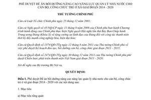 Quyết định 567/QĐ-TTg 2014 nâng cao năng lực quản lý cán bộ công chức trẻ ở xã giai đoạn 2014-2020