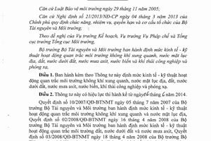 Thông tư 18/2014/TT-BTNMT Định mức kinh tế kỹ thuật hoạt động quan trắc môi trường