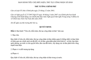 Quyết định 569/QĐ-TTg năm 2014 Tiêu chí điều kiện thủ tục công nhận xã đảo