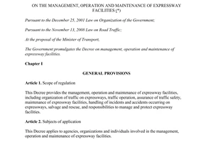 Decree No. 32/2014/ND-CP on the management operation and maintenance of expressway facilities