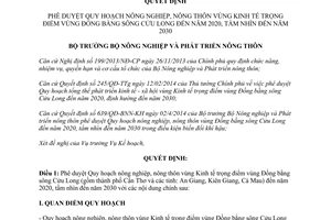Quyết định 805/BNN-KH 2014 Vùng Kinh tế trọng điểm vùng Đồng bằng sông Cửu Long 2020 2030