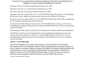 Circular No. 47/2014/TT-BTC guiding No. 03/2011/QD-TTg guarantee enabling businesses to borrow capital