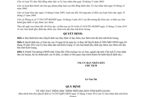 Quyết định 18/2014/QĐ-UBND Quy định dạy học thêm Kiên Giang